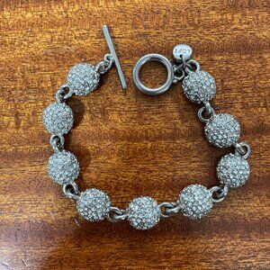 Ann Taylor Loft Rhinestone Silver-tone Toggle Clasp Statement Bracelet